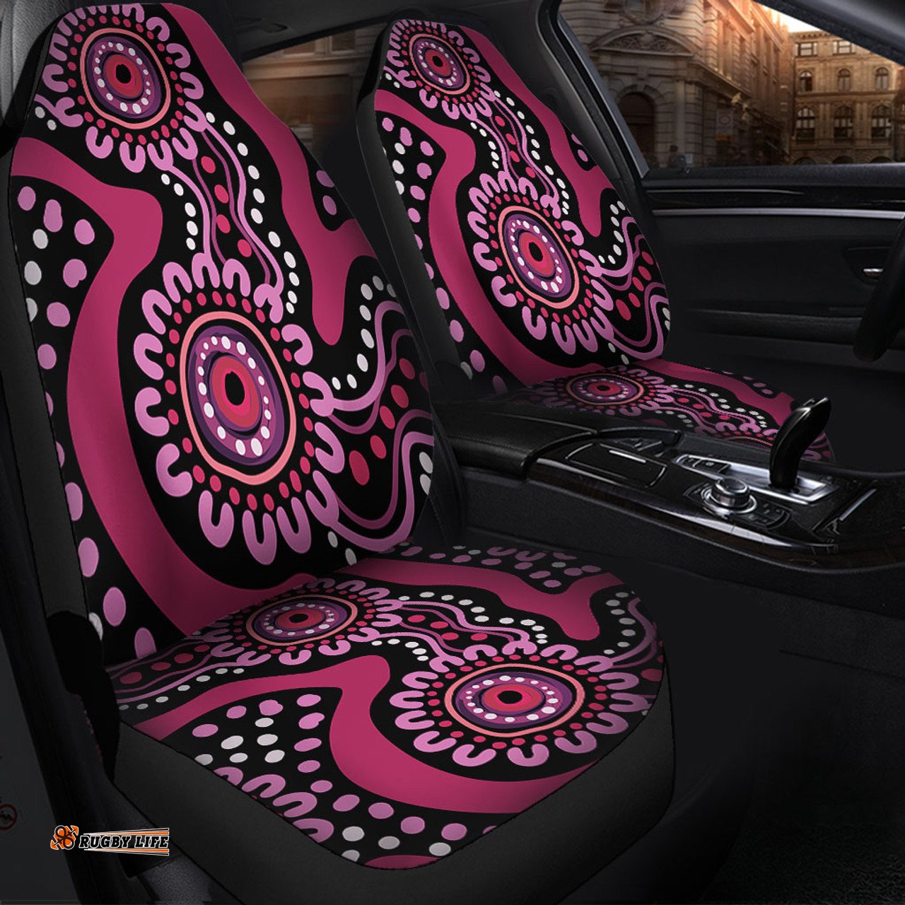 Australia Dot Painting Inspired Aboriginal Pink Flowers Aboriginal Dot Art Car Seat Covers