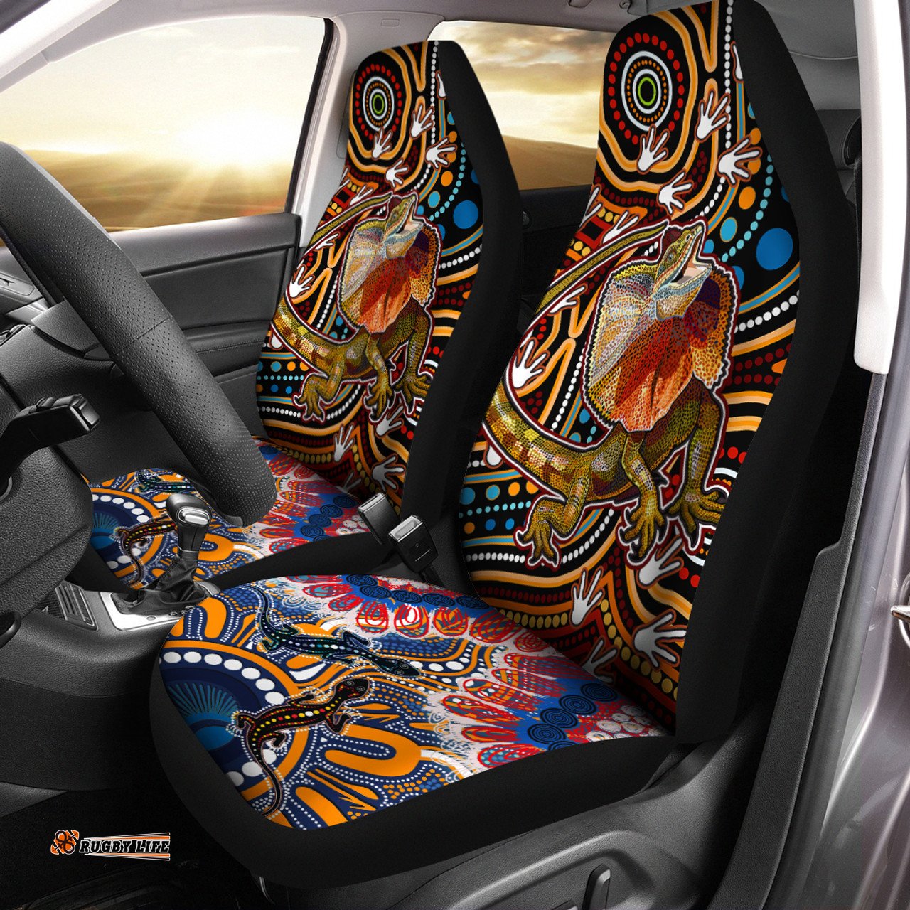 Australia Aboriginal Inspired Frill Necked Lizard dreaming Car Seat Covers