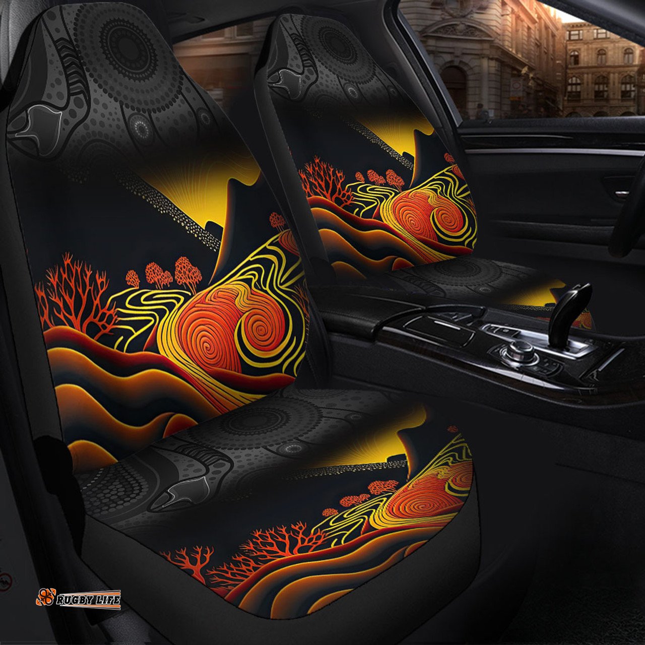 Australia Aboriginal Rainbow Serpent Dreamtime Land Art Inspired Car Seat Covers