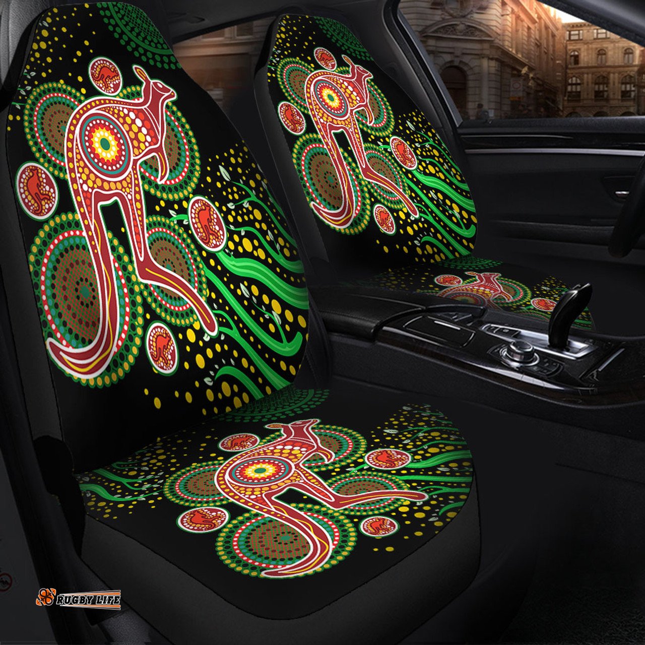 Australia Animals Aboriginal Aboriginal Plant With Kangaroo Colorful Art Car Seat Covers