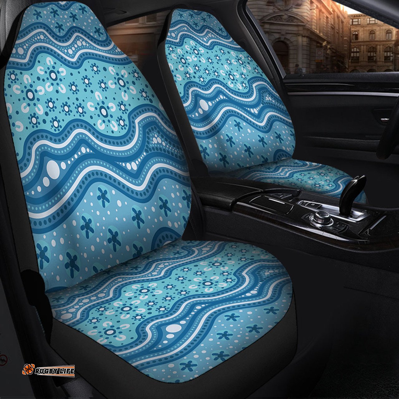 Australia Traditional Aboriginal Dot Patterns Blue Background Car Seat Covers