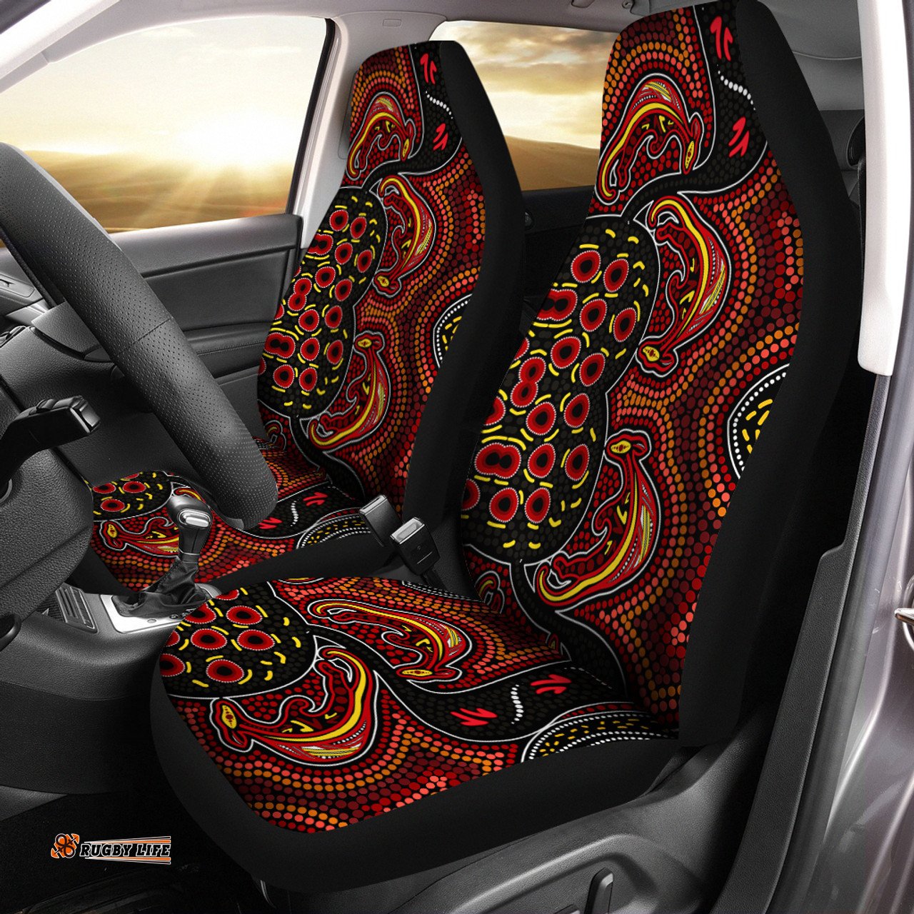 Australia Indigenous dot art Kangaroo with footprints background Car Seat Covers