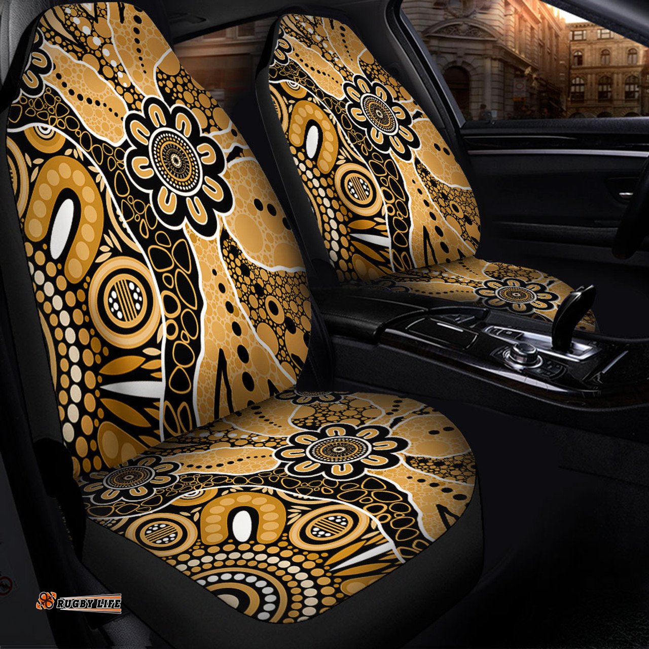 Australia Aboriginal Design Art Color Yellow Car Seat Covers