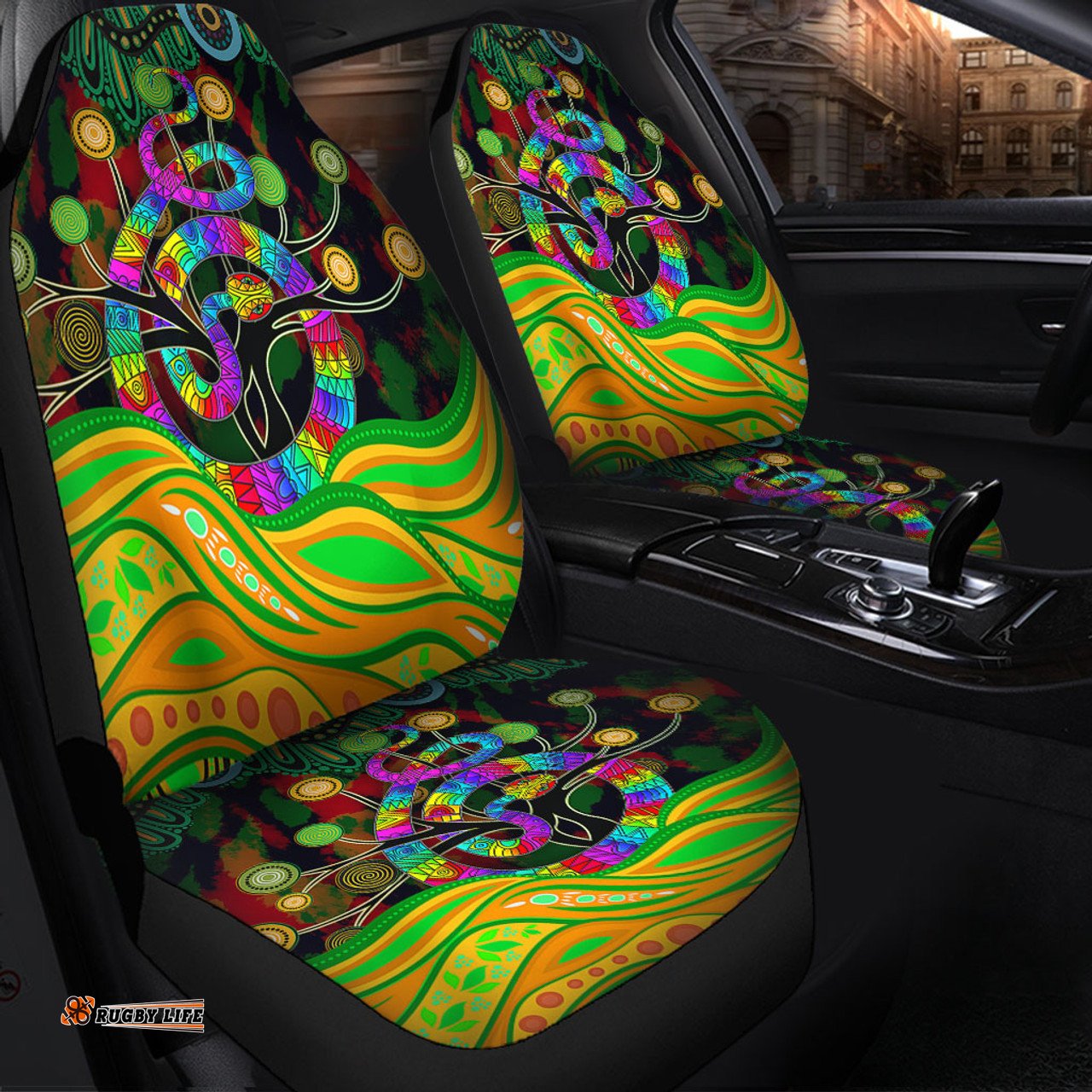 Australia Aboriginal Australia Rainbow Snake And Tree Aboriginal Style Car Seat Covers