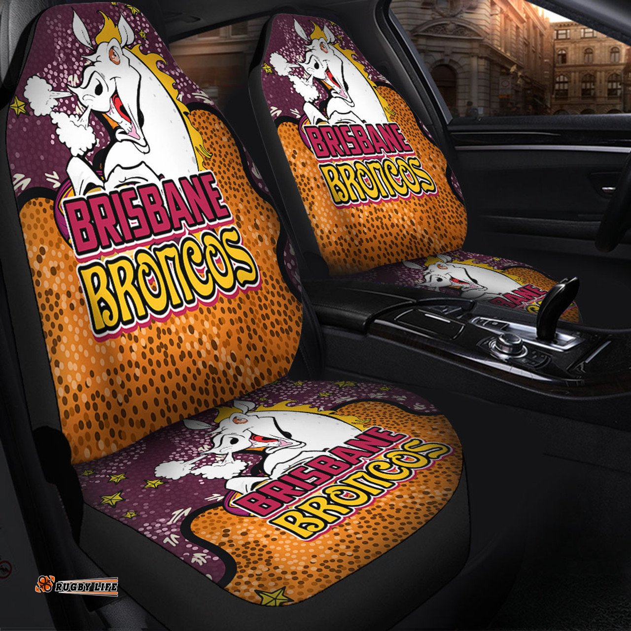 Brisbane Broncos Custom Team With Dot And Star Patterns For Tough Fan Car Seat Covers
