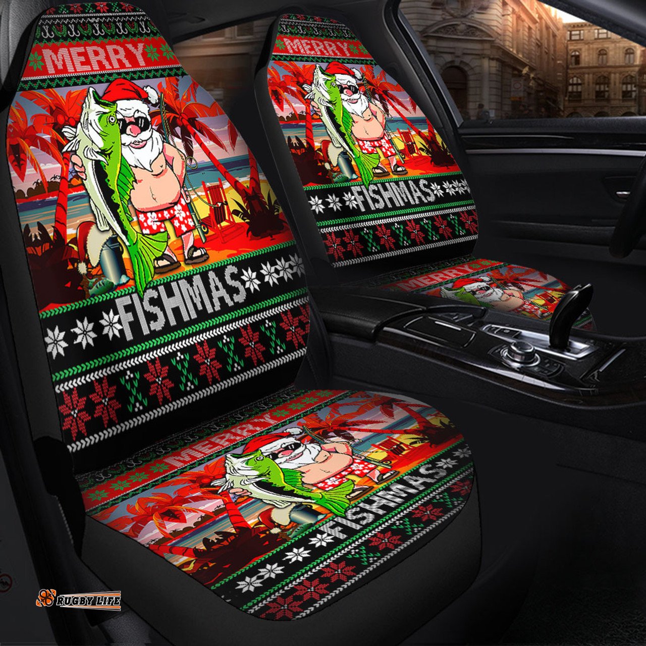 Australia Christmas Fishing Merrry Fishmas Angler Santa Claus Car Seat Covers