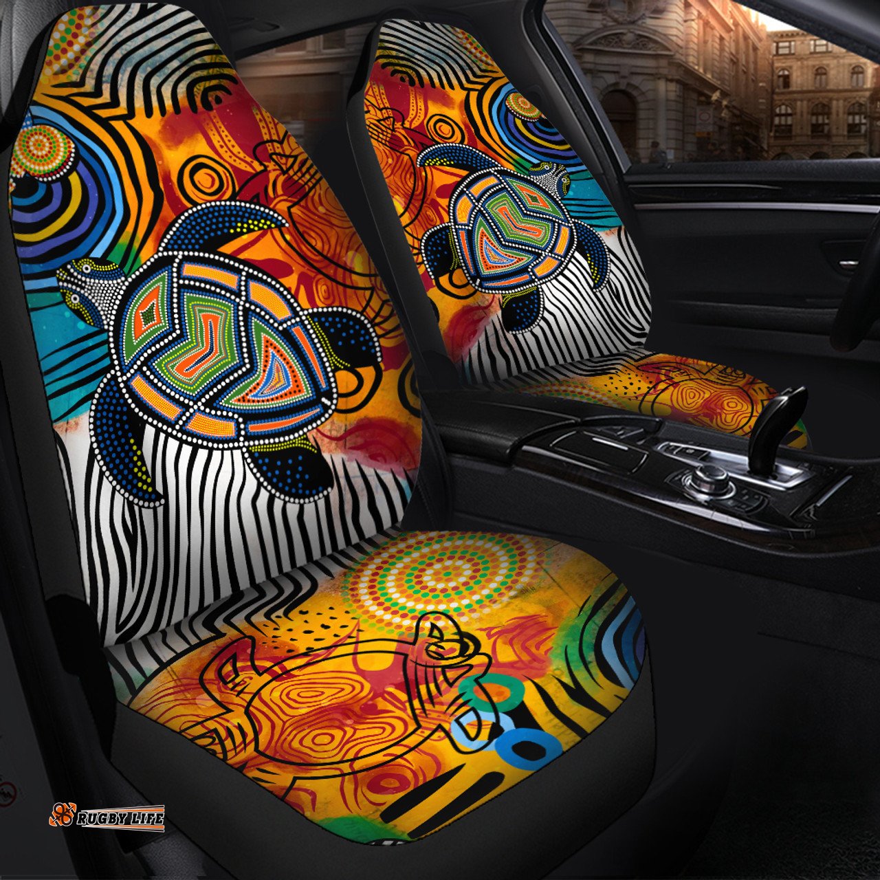 Australia Aboriginal Inspired Turtle Indigenous Art Car Seat Covers