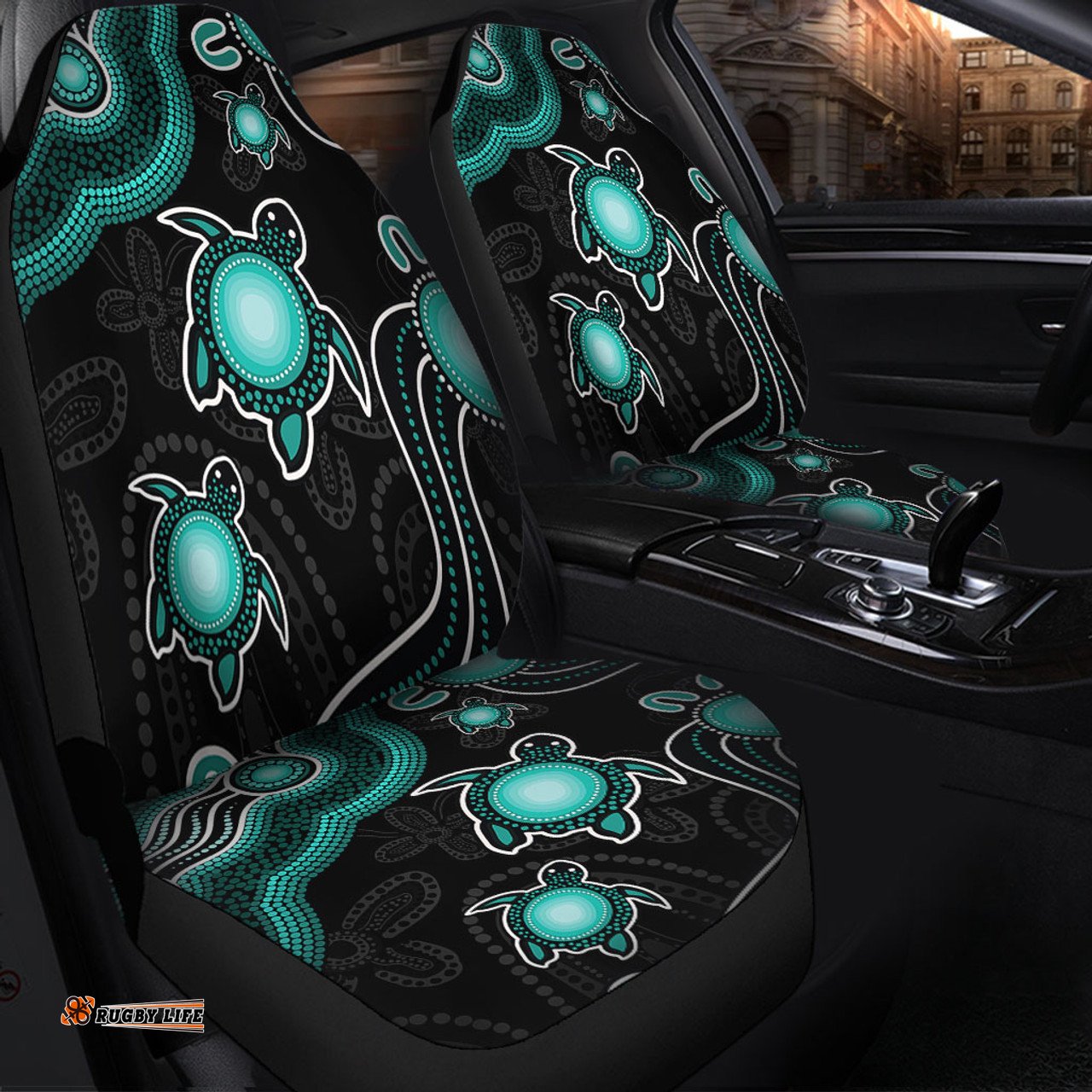 Australia Aboriginal Turtle Dreaming Journey Featuring Dot Art Turquoise Car Seat Covers
