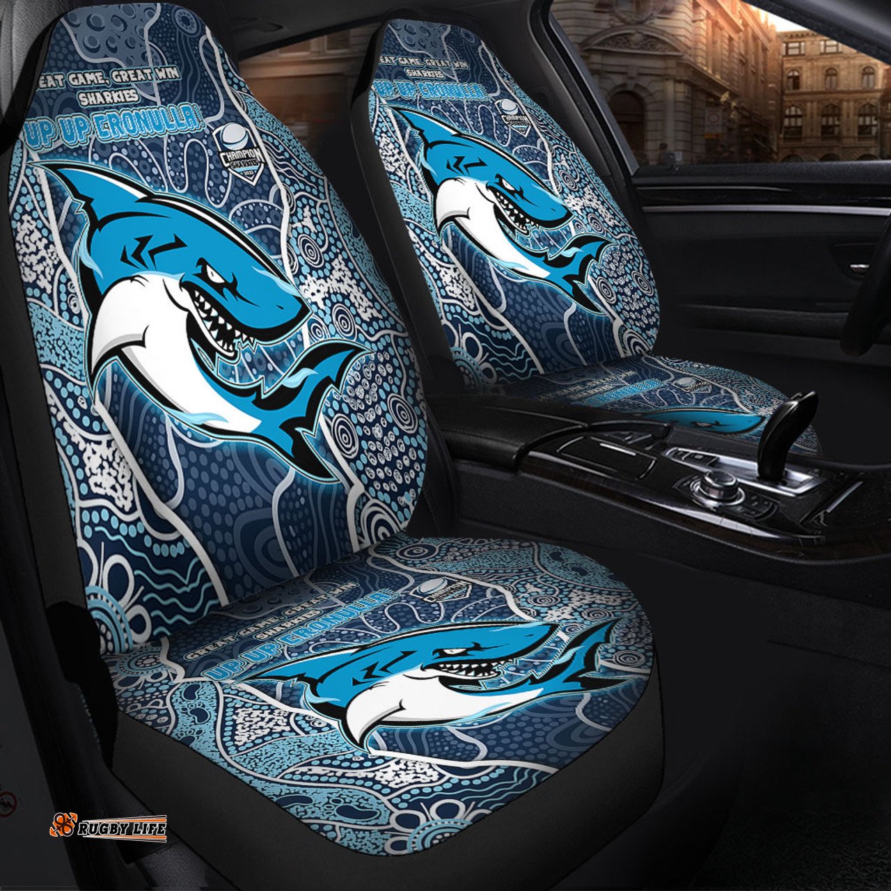Cronulla Sutherland Sharks Grand Final Custom Custom Sharkies With Contemporary Style Of Aboriginal Painting Car Seat Covers