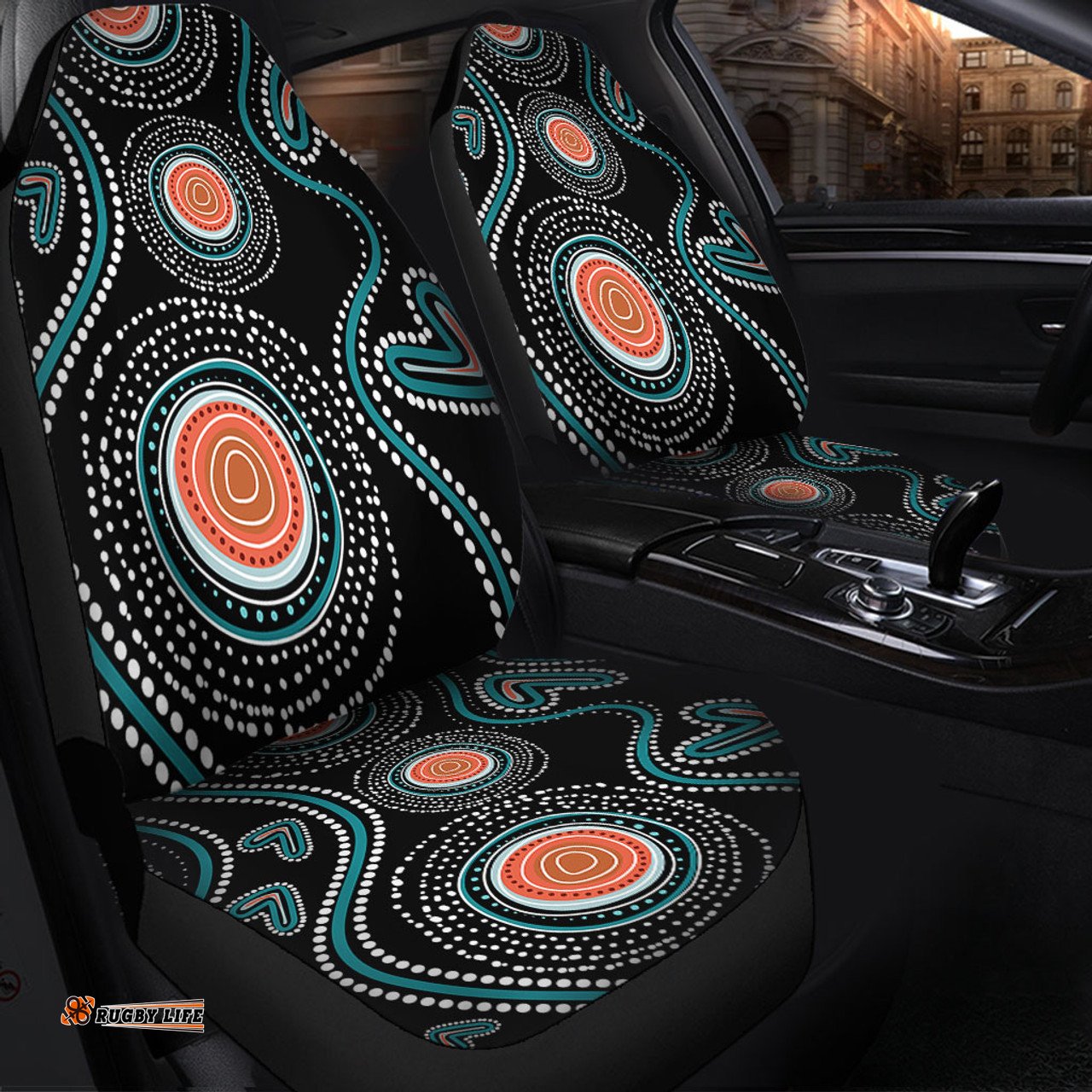 Australia Dot Painting Inspired Aboriginal Aboriginal Green Dot Patterns Art Painting Car Seat Covers