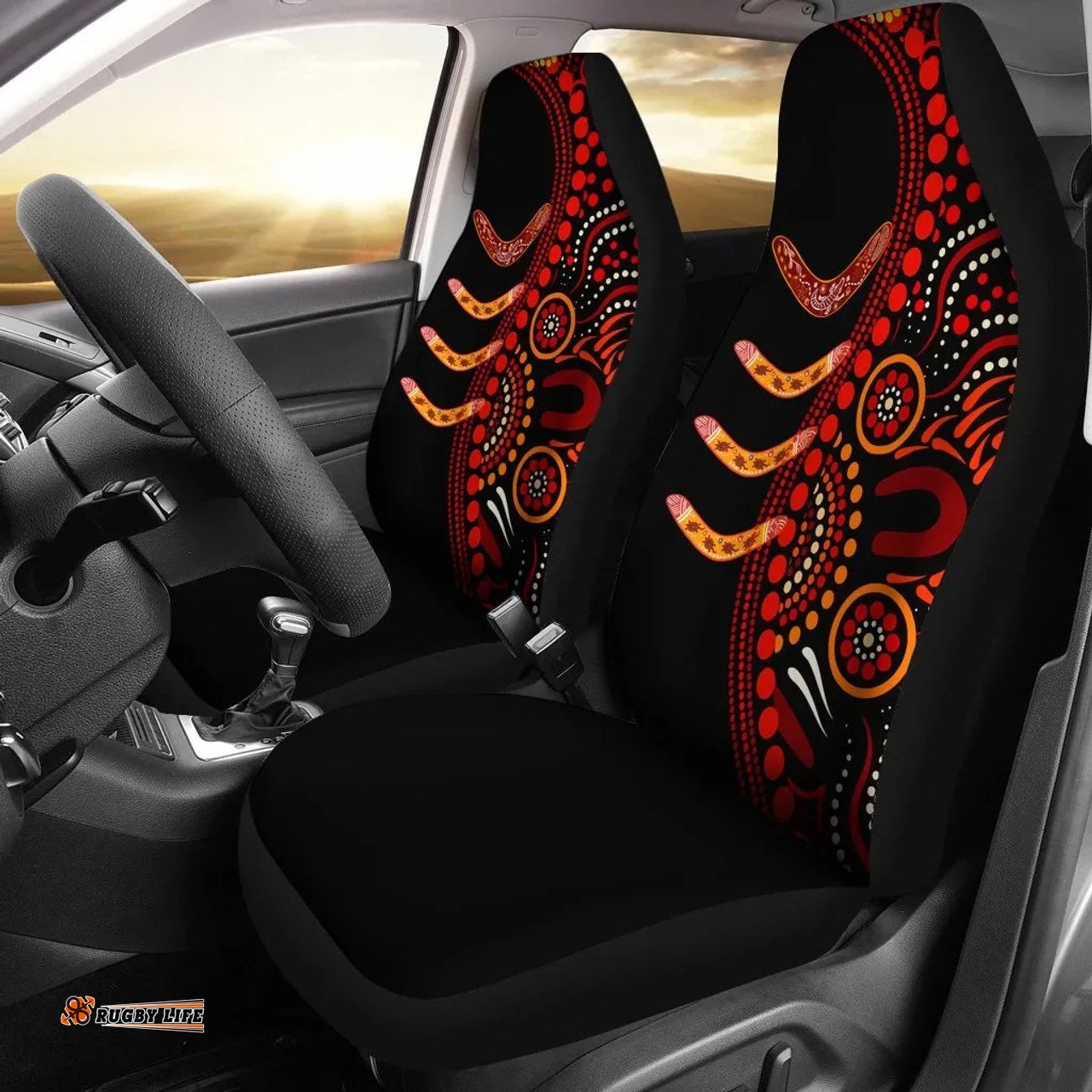 Australia Aboriginal Inspired Aboriginal Inspired Boomerangs With Dot Painting Pattern Car Seat Covers