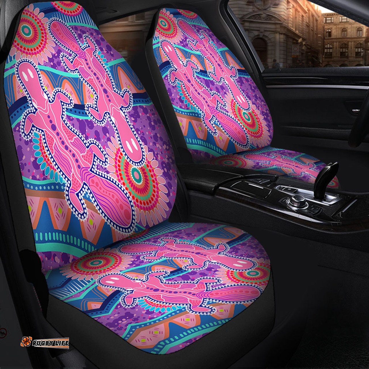 Australia Animals Platypus Aboriginal Pink Platypus With Aboriginal Art Dot Painting Patterns Inspired Car Seat Covers