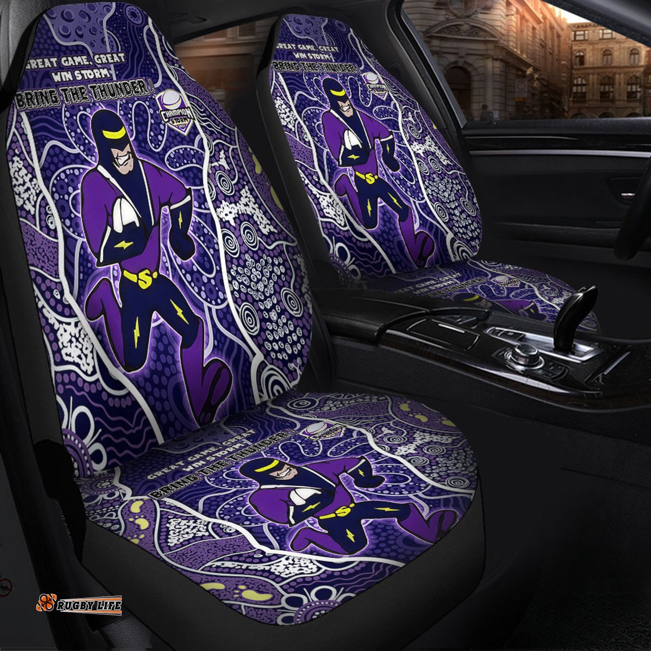 Melbourne Storm Grand Final Custom Custom Storm With Contemporary Style Of Aboriginal Painting Car Seat Covers