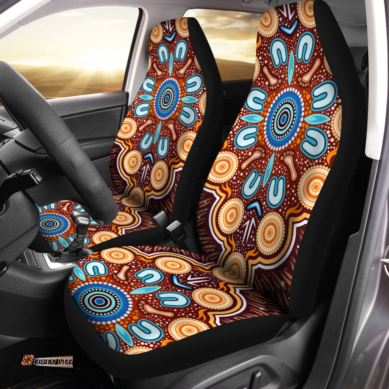 Australia Aboriginal Inspired Indigenous Circle Dot Art Footprints Painting Car Seat Covers