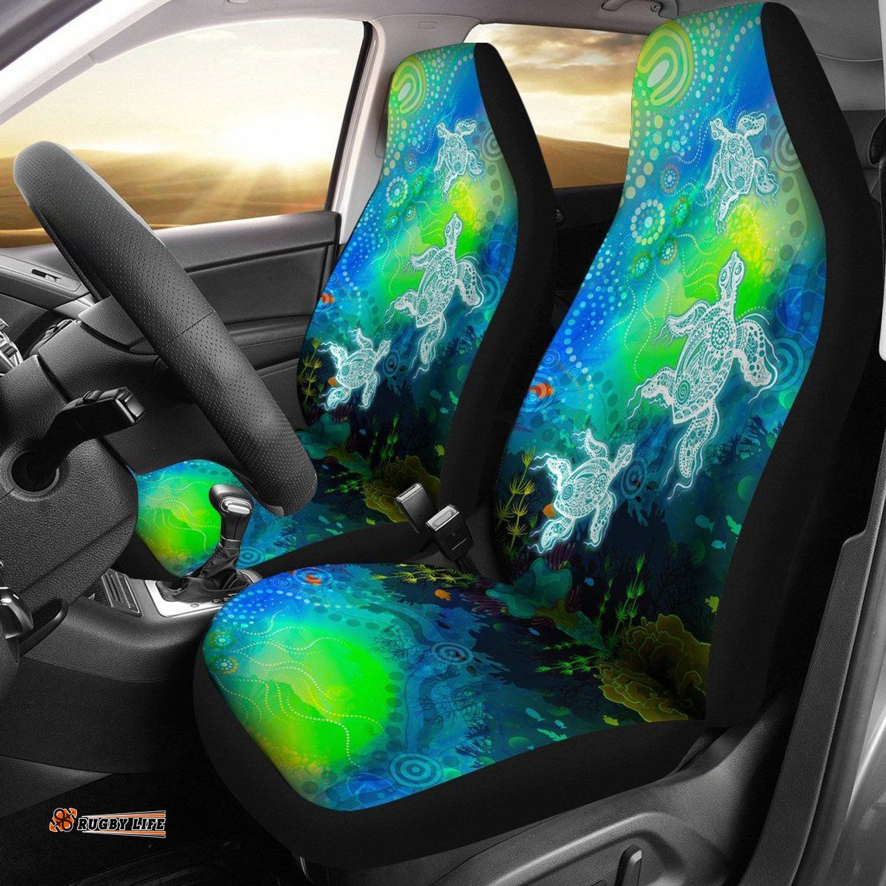 Australia Aboriginal Inspired Indigenous Turtle Ocean Dot Painting Art Car Seat Covers