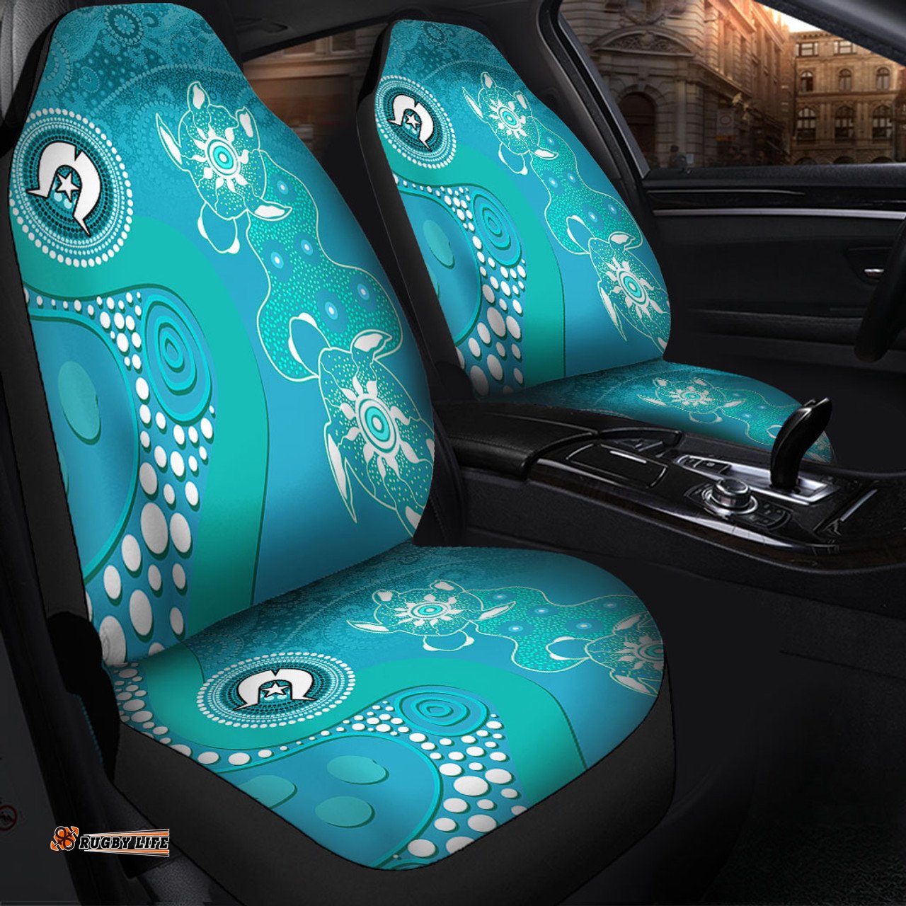 Australia Turtles Aboriginal Indigenous Dot Turtles In The Ocean (Turquoise) Car Seat Covers
