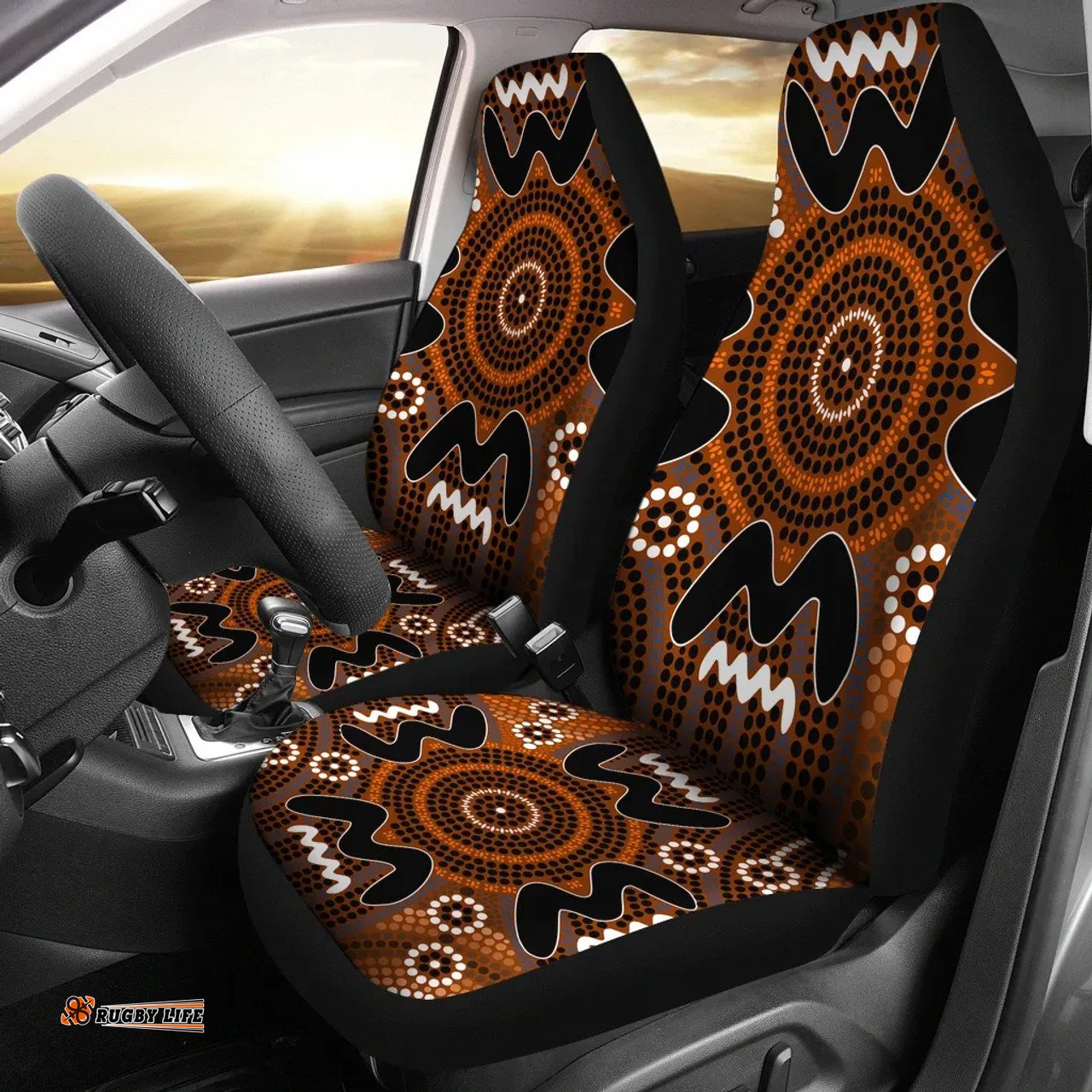 Australia Aboriginal Inspired Boomerang Dot Painting Circle Patterns Flowers Car Seat Covers