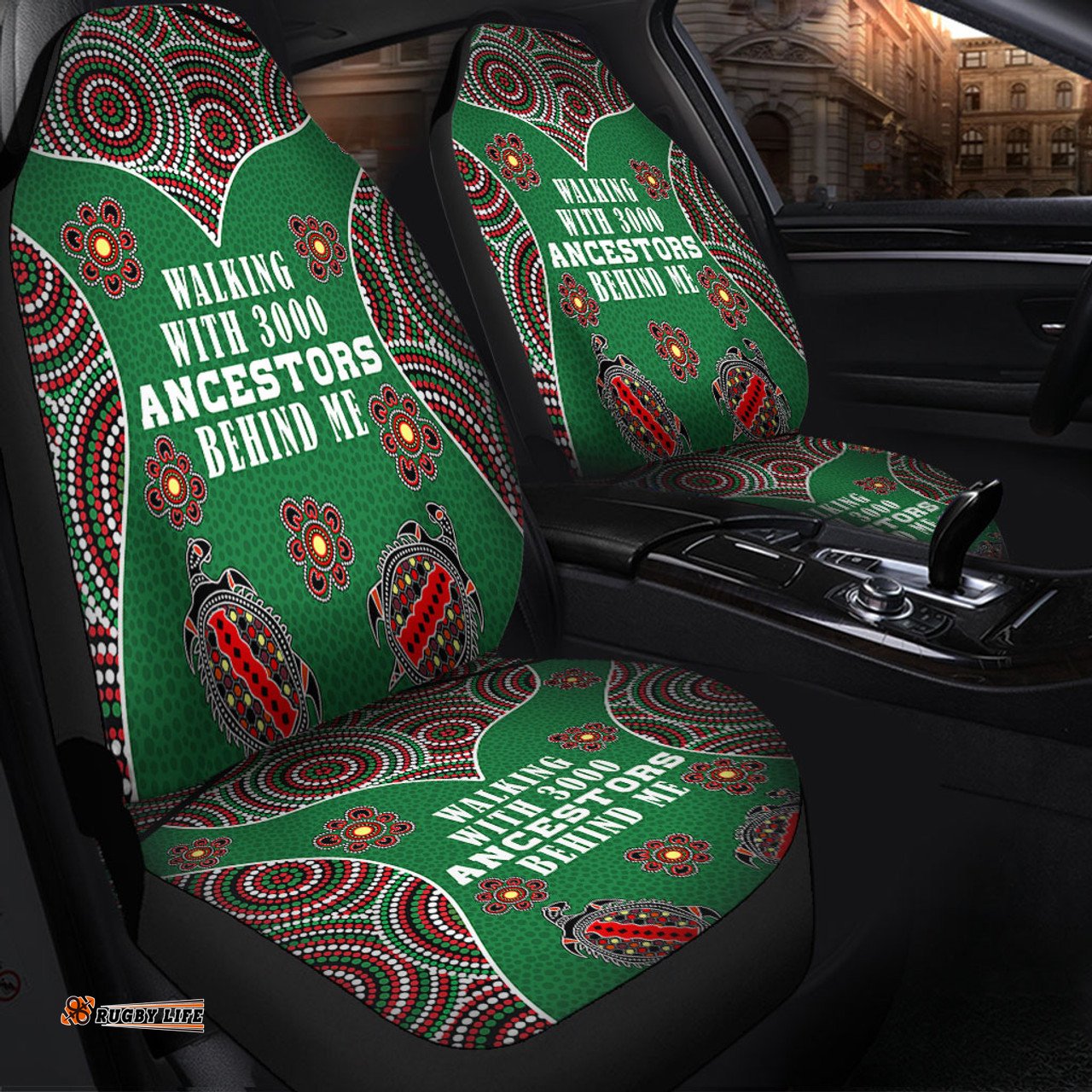 Australia Aboriginal Walking with 3000 Ancestors Behind Me Green Patterns Car Seat Covers