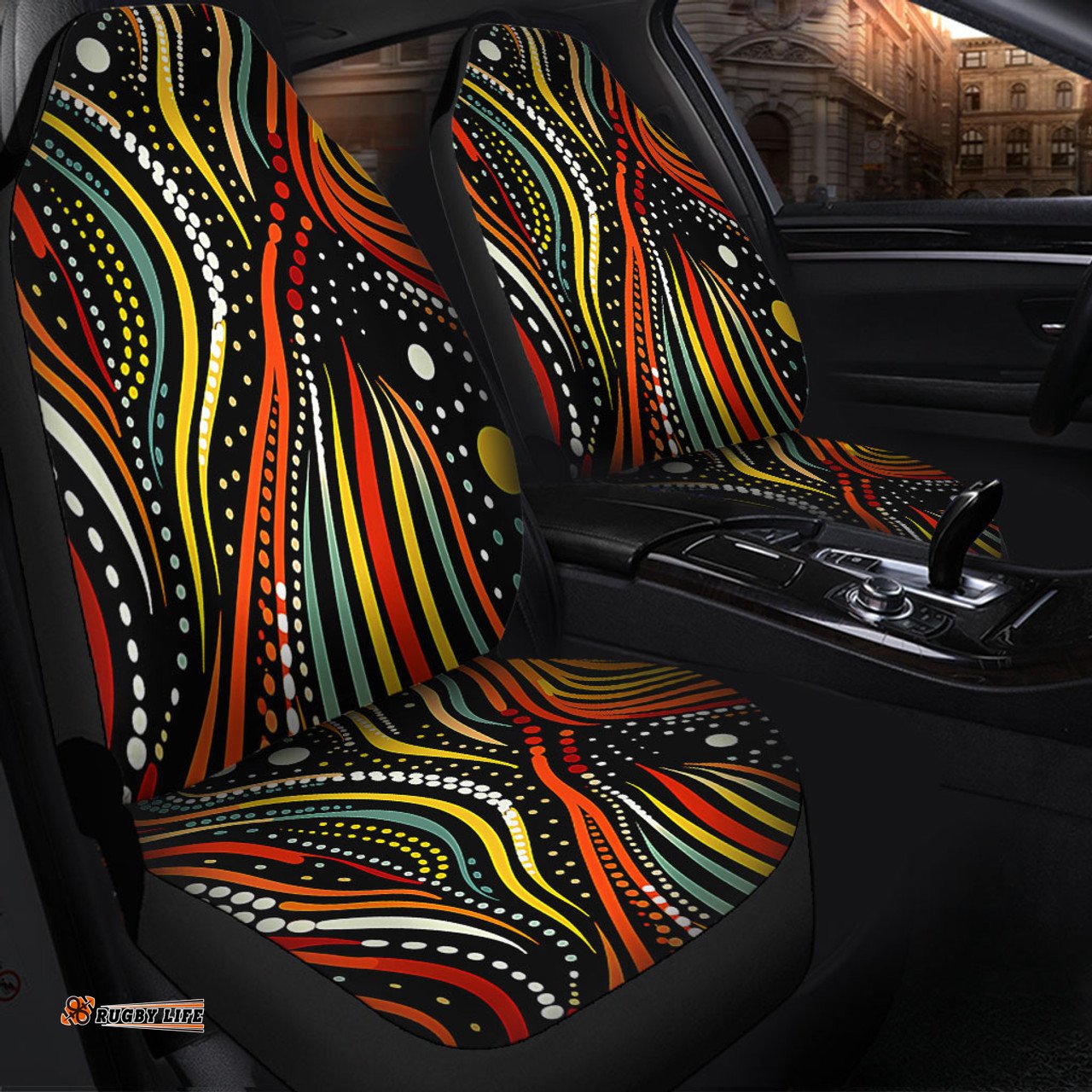 Australia Aboriginal Traditional Australian Aboriginal Native Design (Black) Car Seat Covers