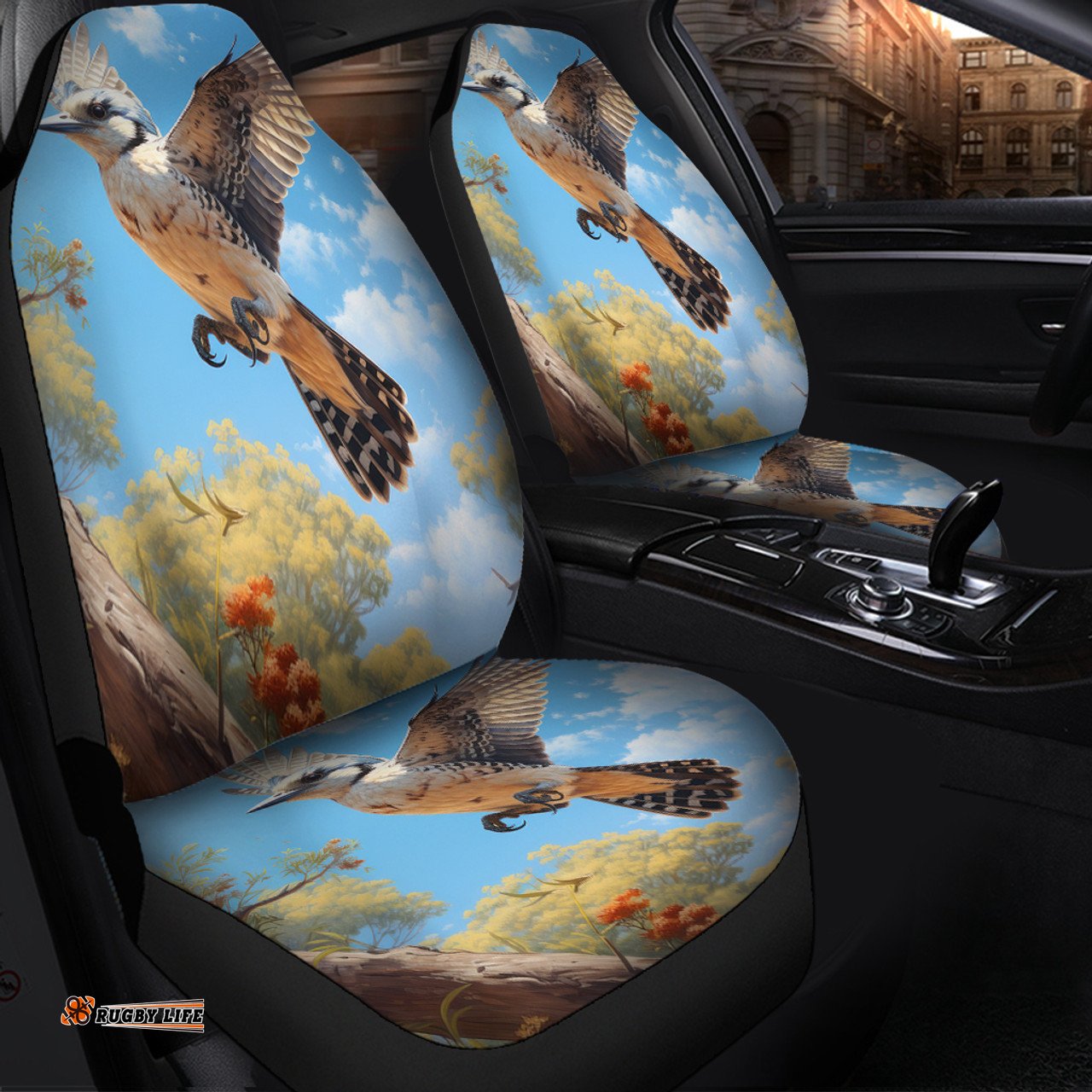Australia Kookaburra Flying Kookaburra with Blue Sky Car Seat Covers