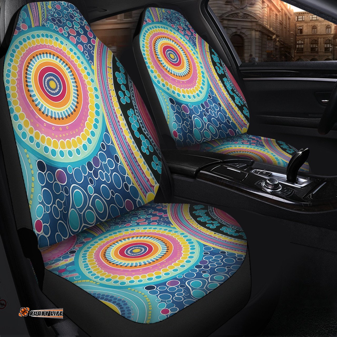 Australia Aboriginal Dots Pattern And Vivid Pastel Colours Car Seat Covers