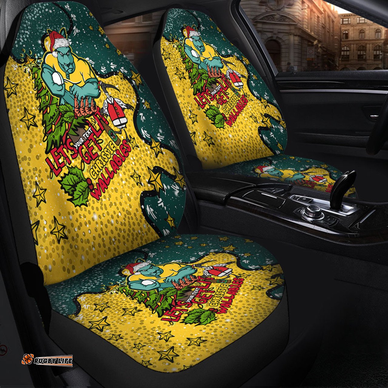 Australia Wallabies Christmas Custom Let's Get Lit Chrisse Pressie Car Seat Covers