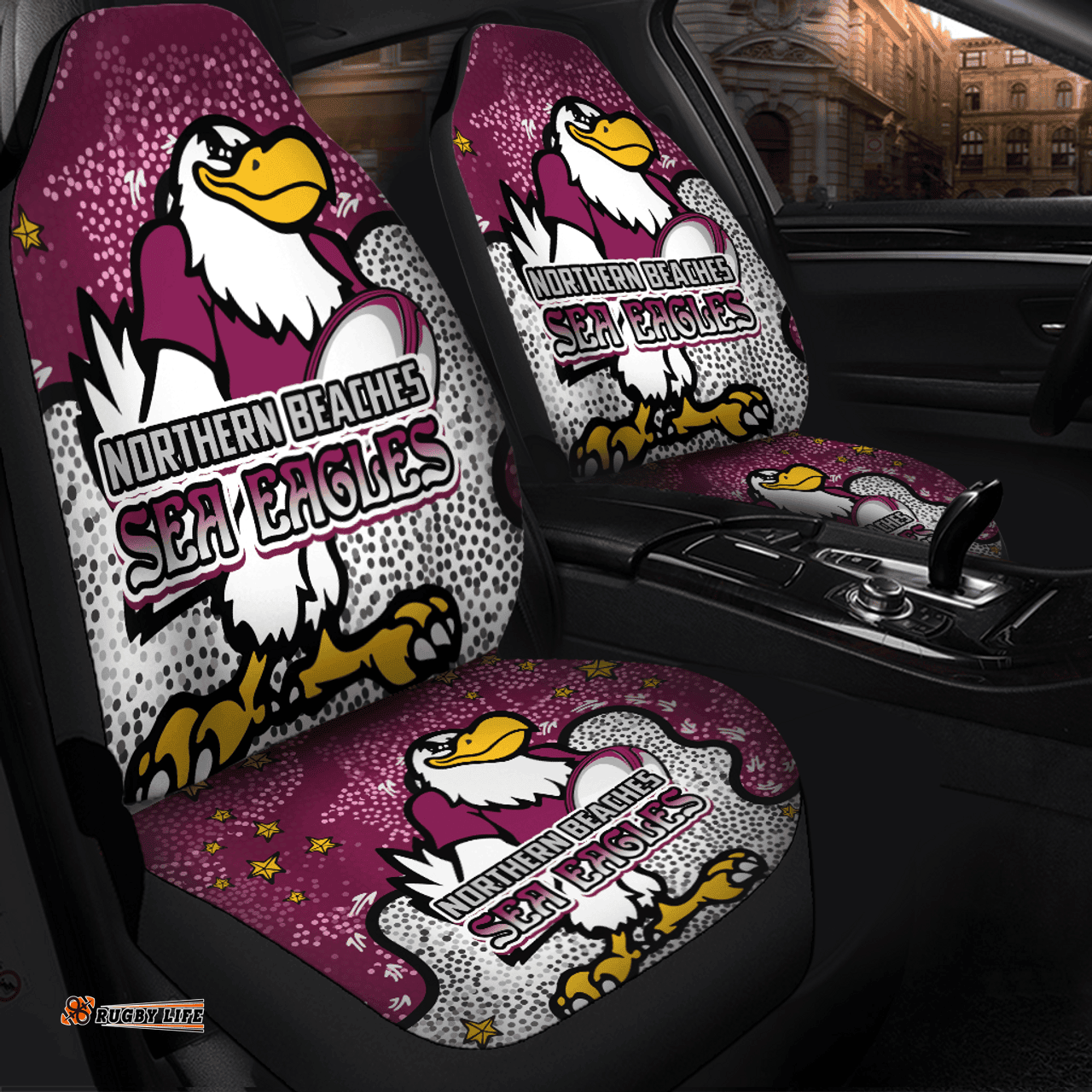 Manly Warringah Sea Eagles Team With Dot And Star Patterns For Tough Fan Car Seat Covers