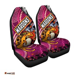Maroons Rugby Anzac Aboriginal Inspired Maroons Aboriginal Inspired Pattern with Anzac Day Poppy Flower Car Seat Covers