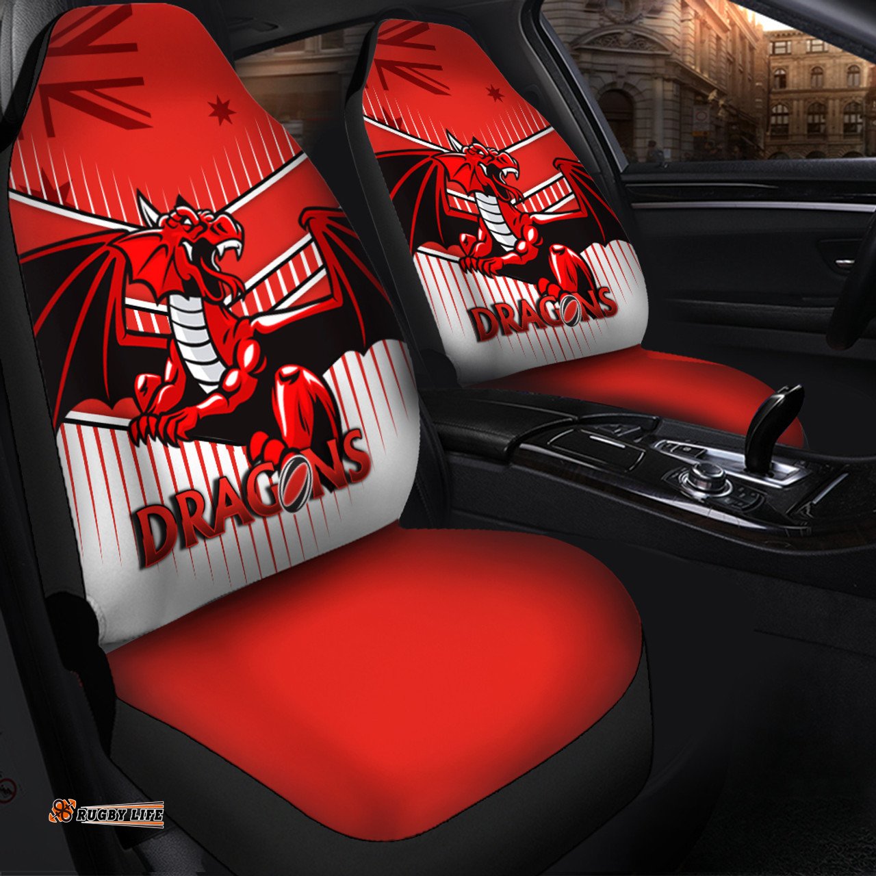 St. George Illawarra Dragons St. George Illawarra Dragons Mascot With Australia Flag Car Seat Covers