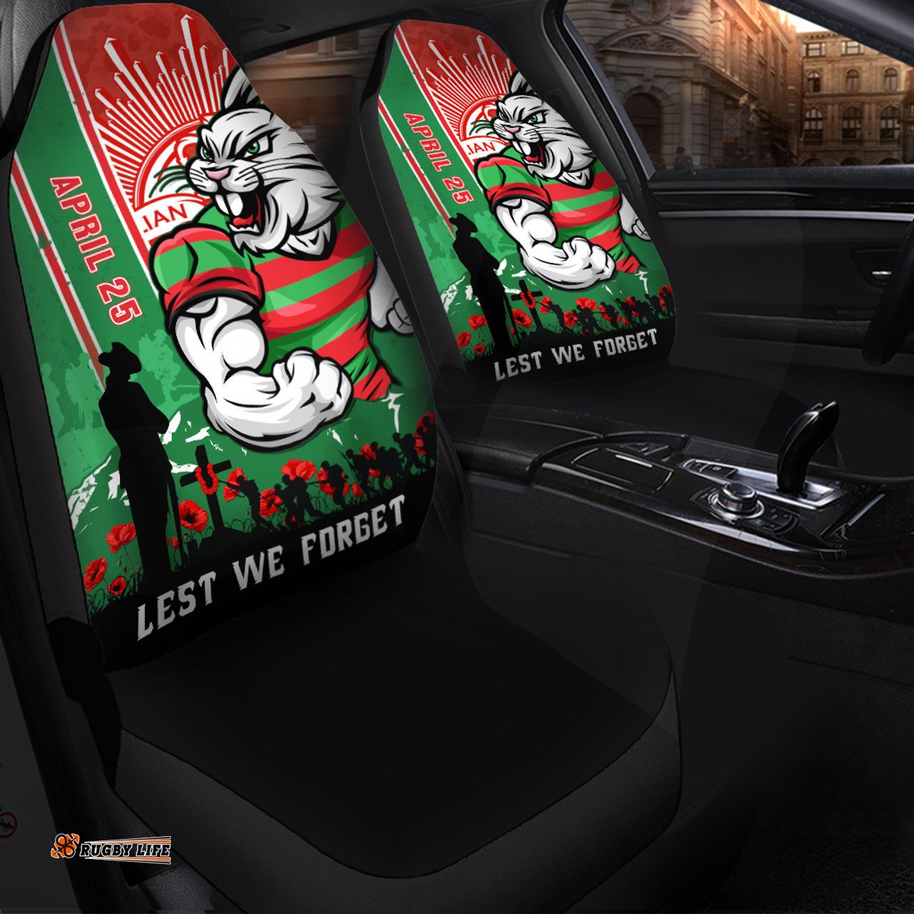 South Sydney Rabbitohs Anzac Day Lest We Forget Strong Fighting Spirit Car Seat Covers
