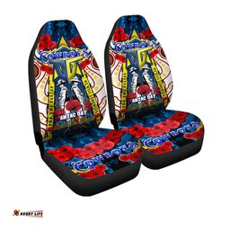 North Queensland Cowboys Anzac Day Watercolour Custom Remembrance Cowboys With Poppy Flower Car Seat Covers