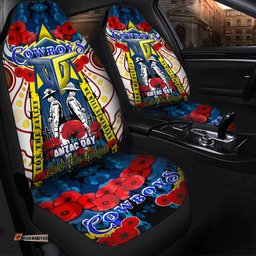 North Queensland Cowboys Anzac Day Watercolour Custom Remembrance Cowboys With Poppy Flower Car Seat Covers