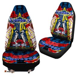 North Queensland Cowboys Anzac Day Watercolour Custom Remembrance Cowboys With Poppy Flower Car Seat Covers