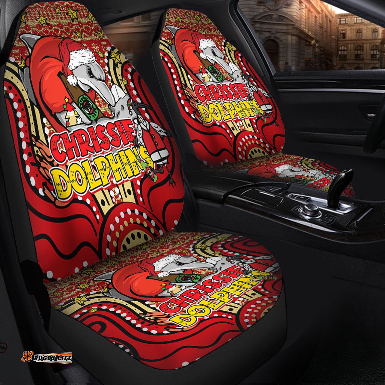 Redcliffe Dolphins Christmas Custom Christmas Knit Patterns Vintage Jersey Ugly Car Seat Covers