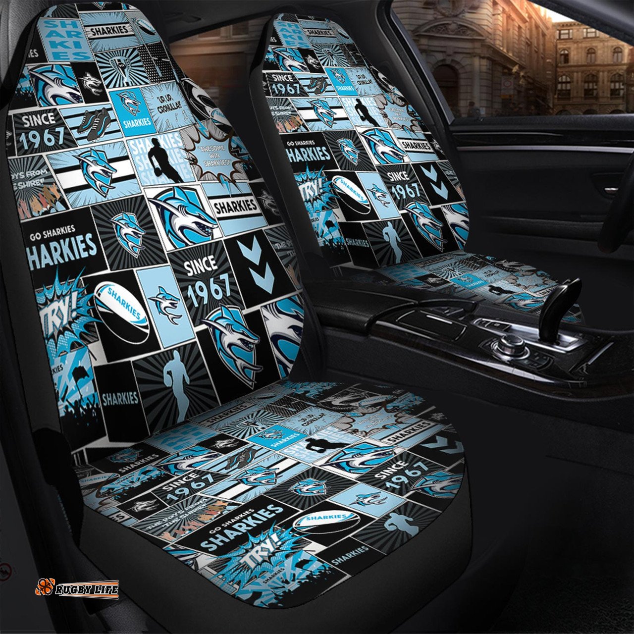 Cronulla Sutherland Sharks Team Of Us Die Hard Fan Supporters Comic Style Car Seat Covers