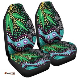 Australia Wattle Leaves Aboriginal Dot Art And Wattle Leaves Car Seat Covers