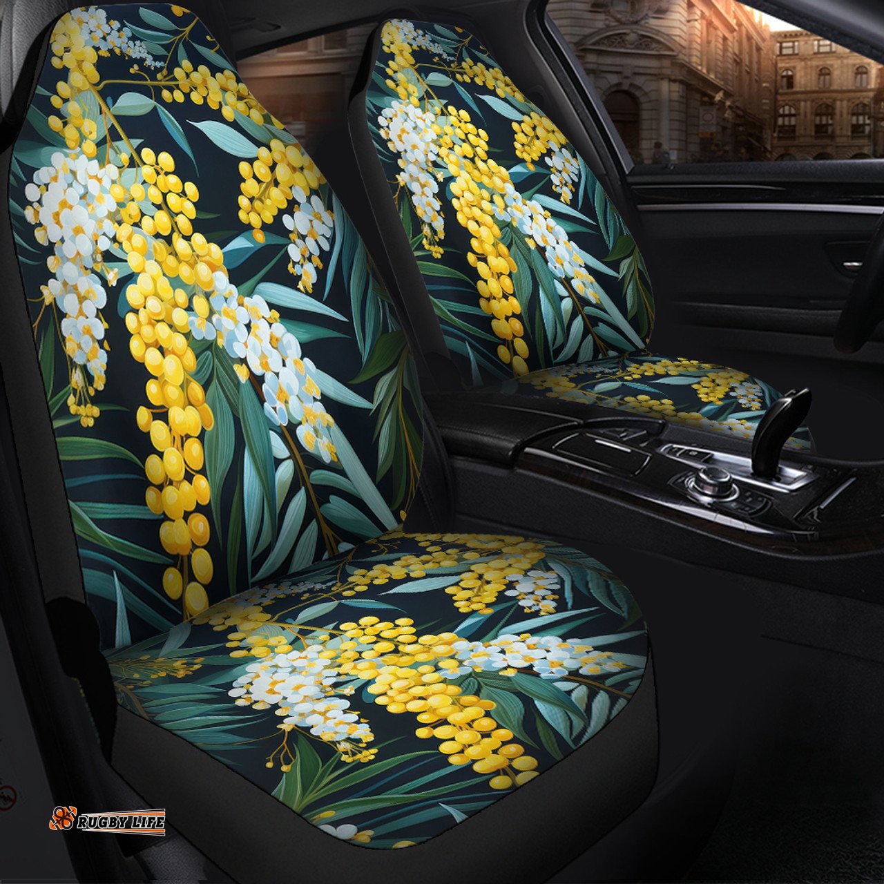 Australia Golden Wattle Golden Wattle Seamless Patterns Blue Background Car Seat Covers