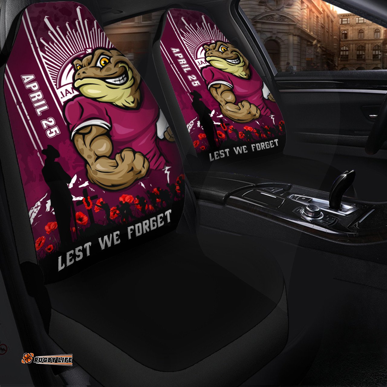 Queensland Maroons Anzac Day Lest We Forget Strong Fighting Spirit Car Seat Covers