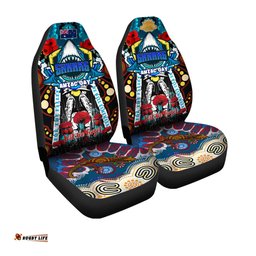 Cronulla Sutherland Sharks Anzac Day Watercolour Custom Remembrance Sharkies With Poppy Flower Car Seat Covers