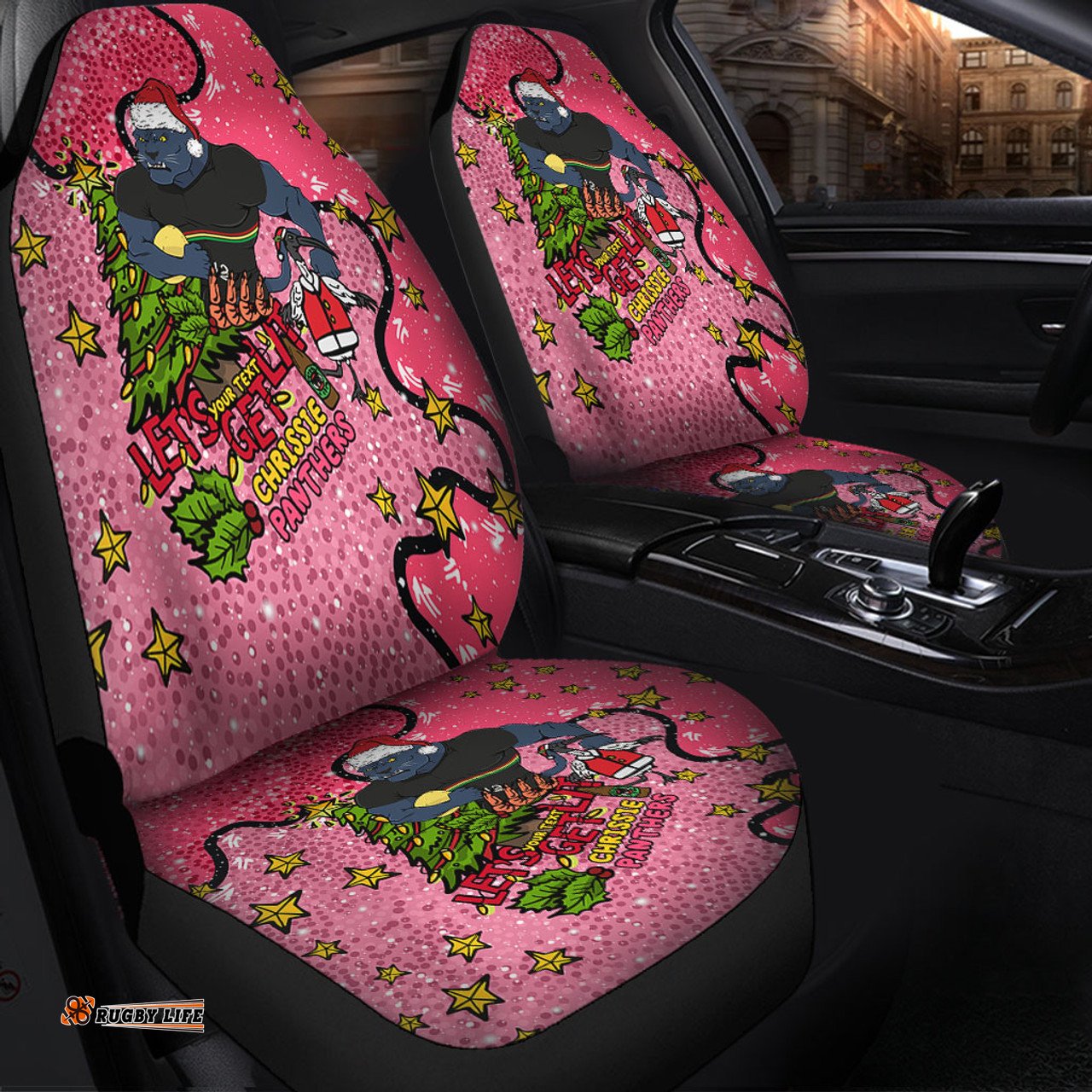 Penrith Panthers Christmas Custom Let's Get Lit Chrisse Pressie Pink Car Seat Covers