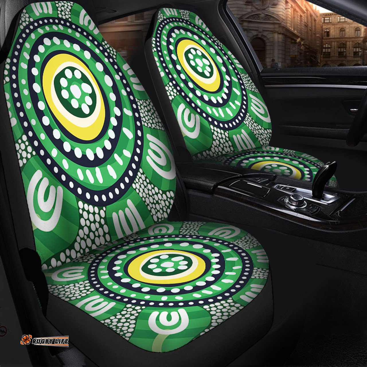 Australia Dot Painting Inspired Aboriginal Green Aboriginal Inspired Dot Art Car Seat Covers