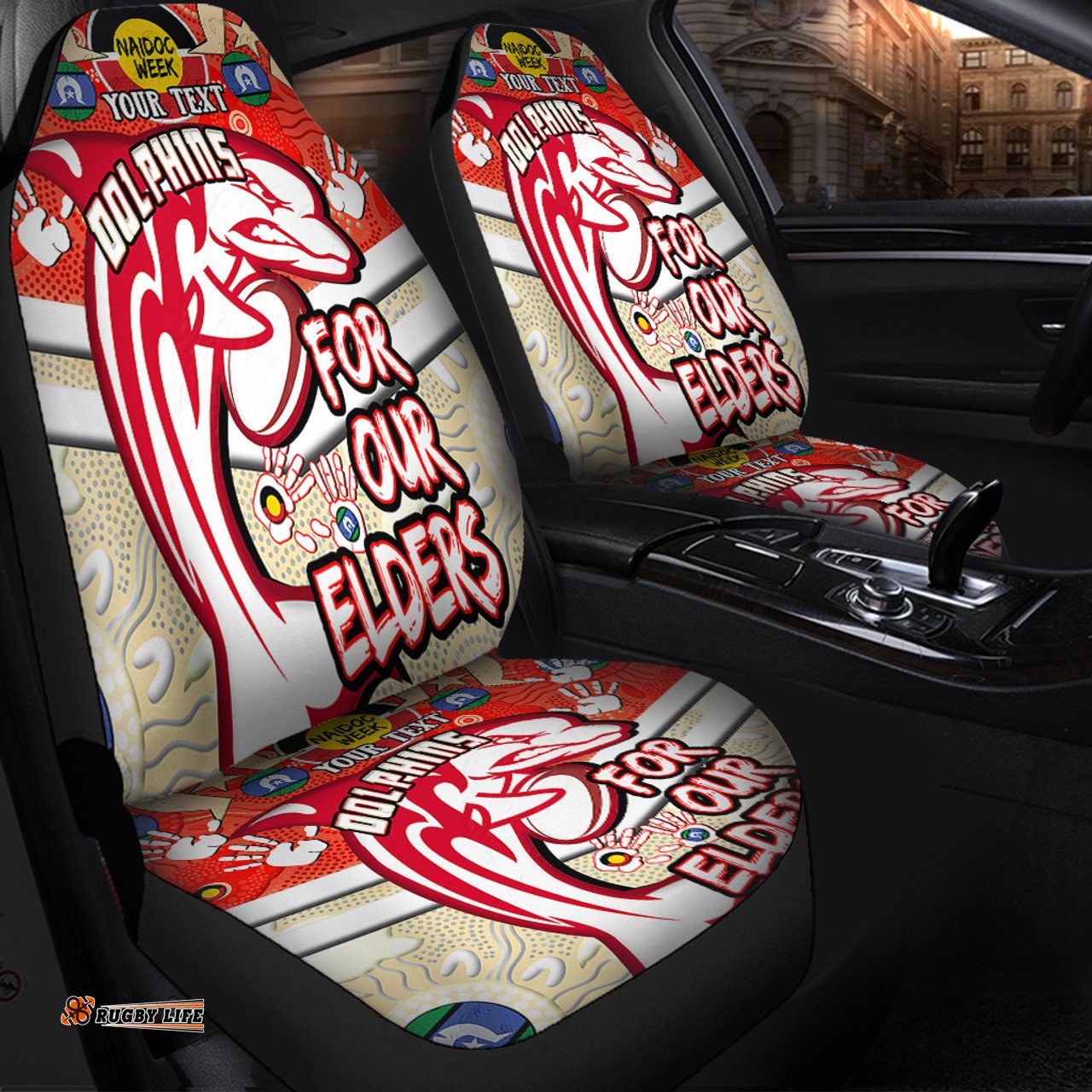 Redcliffe Dolphins Naidoc Week Custom Dolphins Naidoc For Our Elders Dot Art Style With Turtle Car Seat Covers