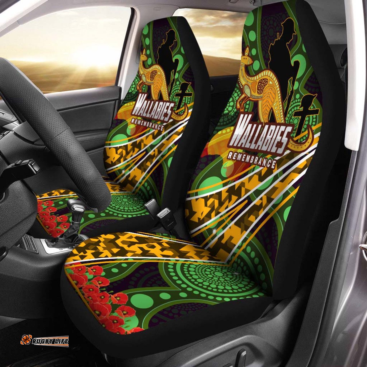Wallabies Rugby Anzac Day Aboriginal Inspired Wallabies Kangaroo Car Seat Covers