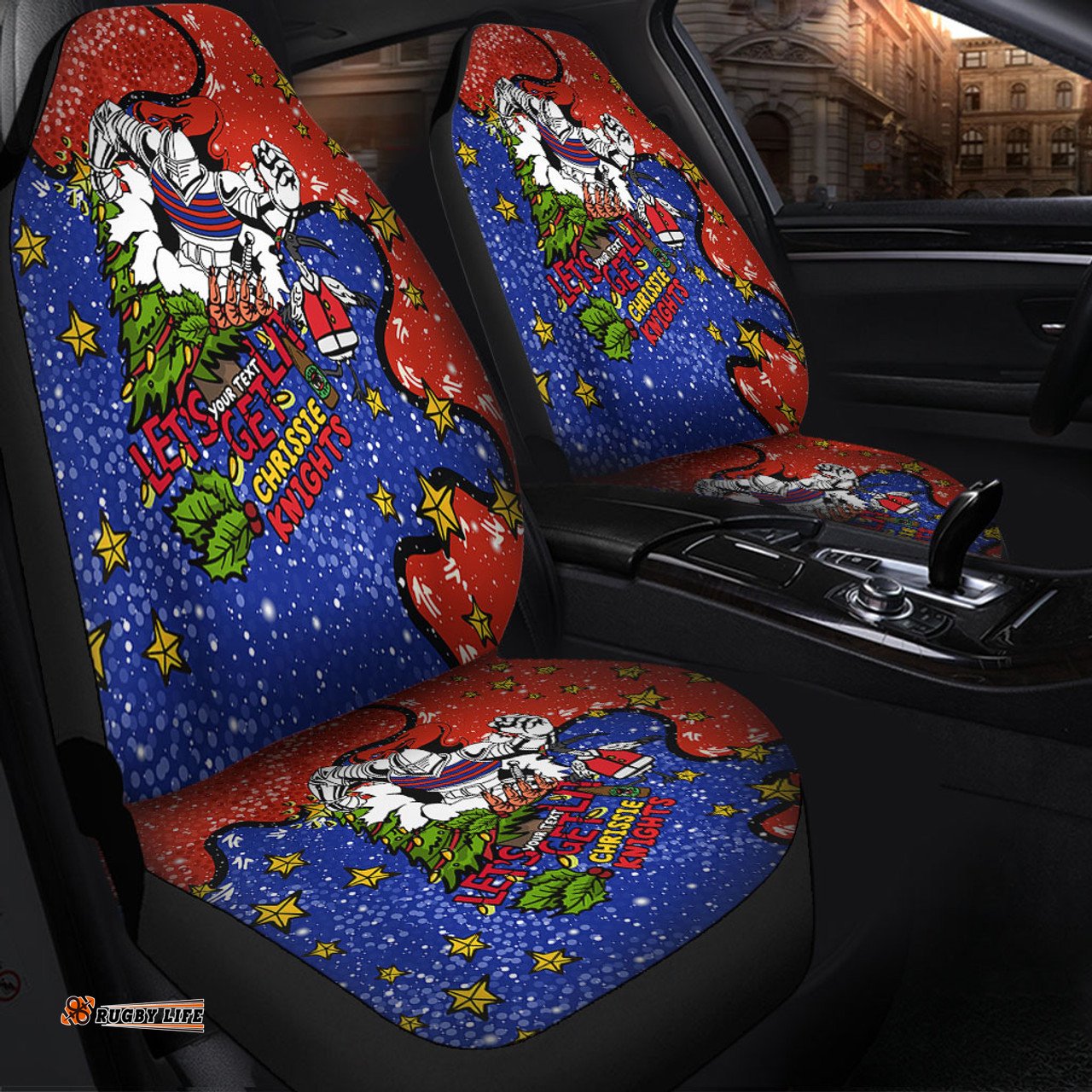 Newcastle Knights Christmas Custom Let's Get Lit Chrisse Pressie Car Seat Covers