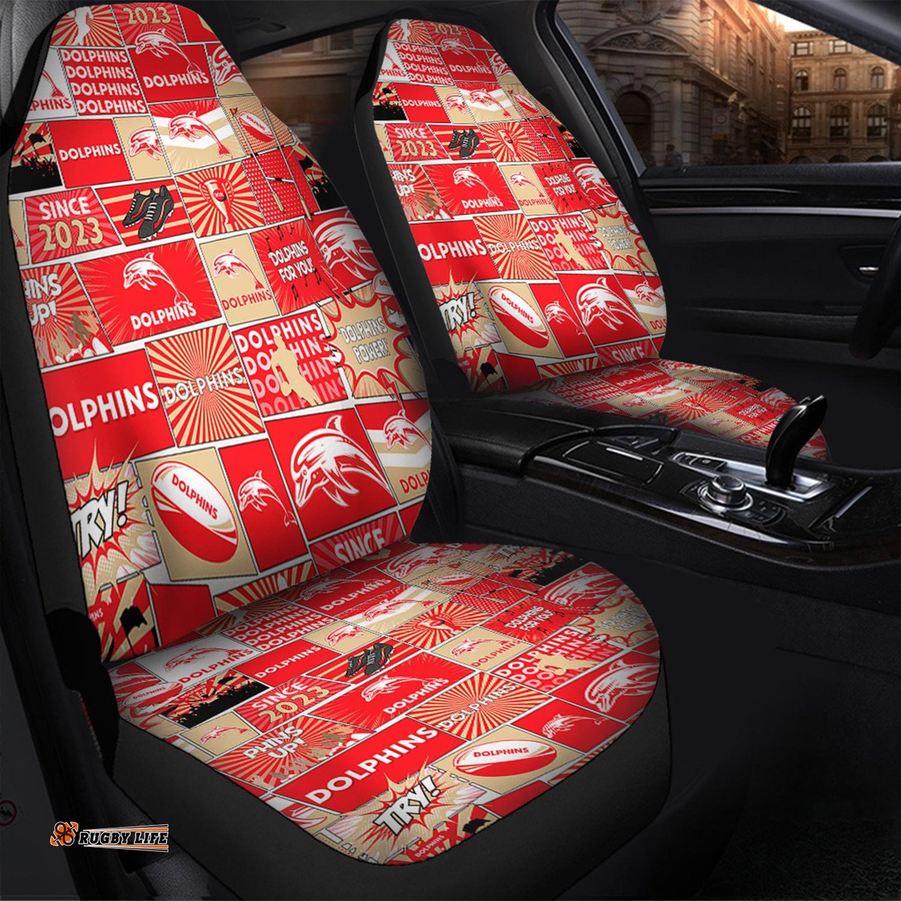 Redcliffe Dolphins Team Of Us Die Hard Fan Supporters Comic Style Car Seat Covers