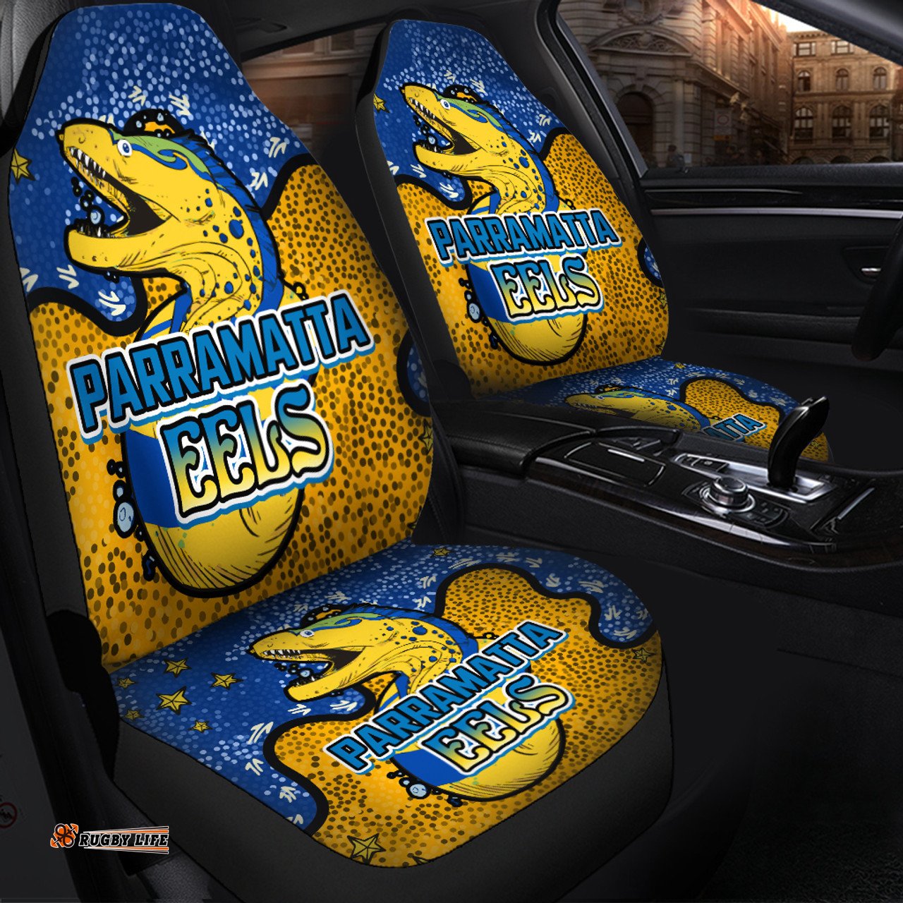 Parramatta Eels Custom Team With Dot And Star Patterns For Tough Fan Car Seat Covers