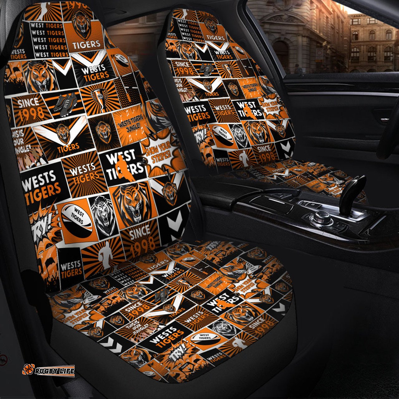 Wests Tigers Team Of Us Die Hard Fan Supporters Comic Style Car Seat Covers