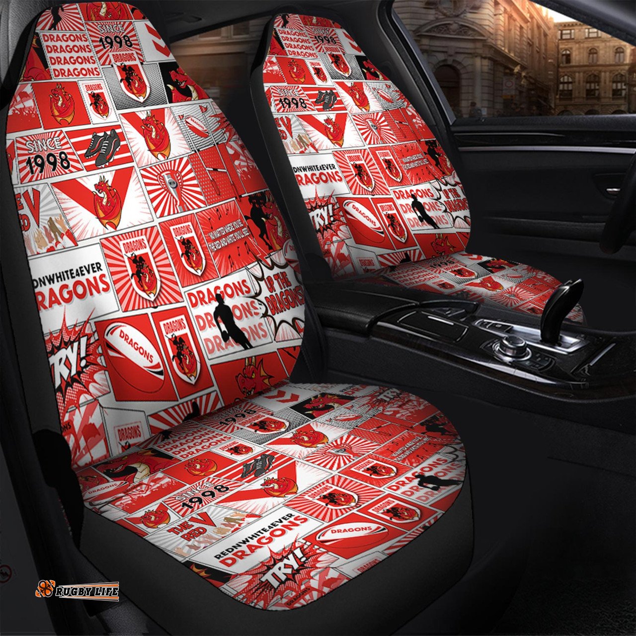 St. George Illawarra Dragons Team Of Us Die Hard Fan Supporters Comic Style Car Seat Covers