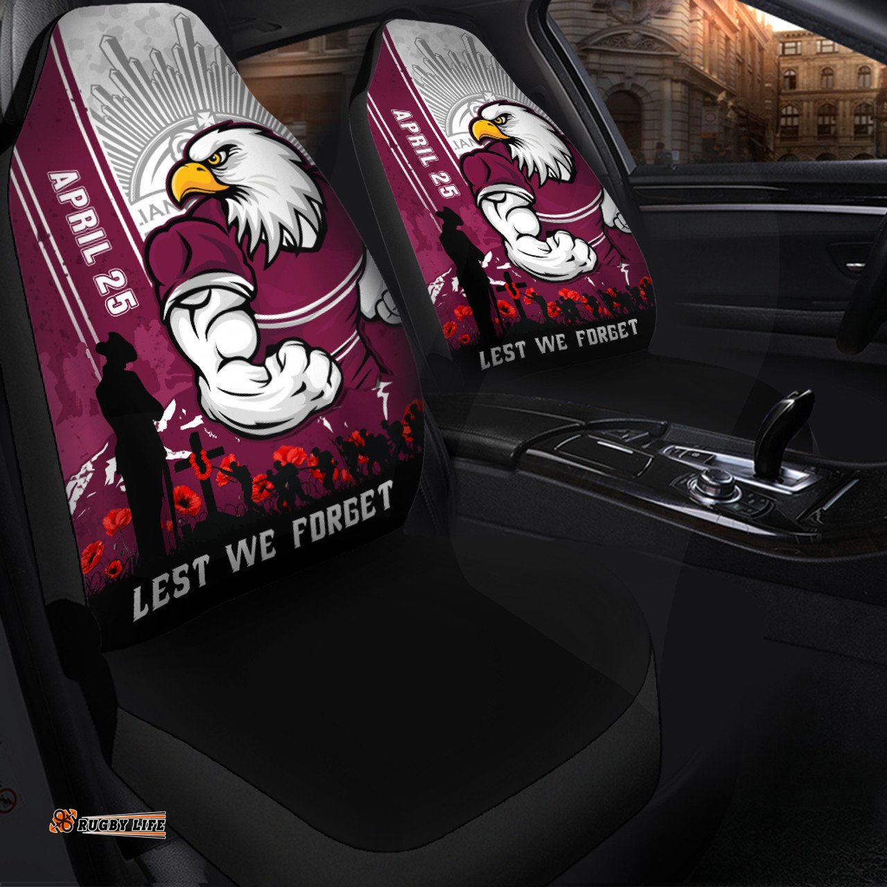 Manly Warringah Sea Eagles Anzac Day Lest We Forget Strong Fighting Spirit Car Seat Covers