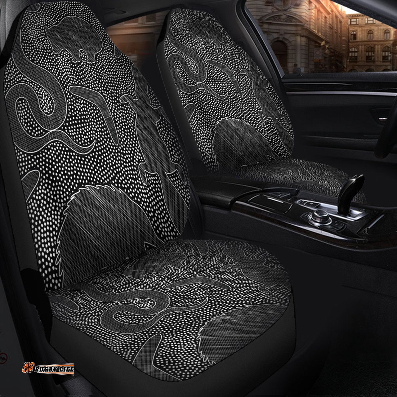 Australia Dot Painting Inspired Aboriginal Aboriginal Dot Grey Art With Animals Car Seat Covers